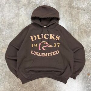 Vintage Y2K Ducks Unlimited Brown & Pink Camo Heavyweight Hoodie Size L